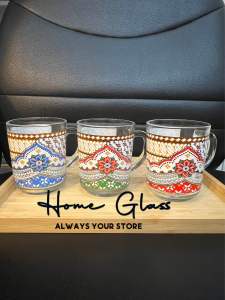 Gelas Kaca Printing 255ml/Gelas Kaca Printing isi 6pcs/Gelas Kaca Batik/Gelas Kaca Kopi/Gelas Kaca Printing anti gores/Gelas Kaca Gagang/Gelas Kopi/Souvenir Gelas Cantik