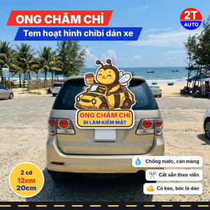 Tem Dán Xe Ong Mật Lái Ô Tô Vàng Đen Chibi Dễ Thương Sticker Hoạt Hình Dán Ô Tô Xe Máy Chống Nước