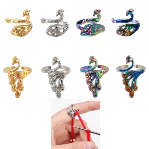 1PCS Knitting Loop Crochet Metal Peacock Finger Ring Blade Needle Braiding Crochet Yarn Guide Handamde Accessories Wool Craft