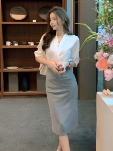 Summer Professional Business Suit for Women High-Waist Half-Length Skirt Two-Piece Set with Blouse