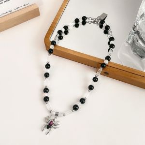 🔥Cadia👍 Round Bead Mosaic Clavicle Chain Rhinestone Spider Pendant Necklace for Men Women