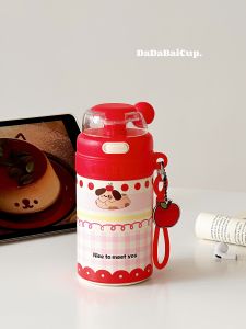 Cute Straw Insulated Stainless Steel Water Bottle 500ml High Aesthetic Value Portable Student Water Cup Ladies New Model 2025