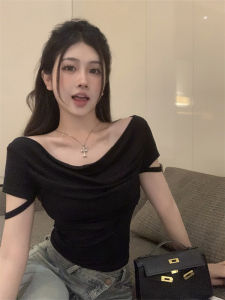 Áo Thun Tay Ngắn Vai Một Chữ Thời Trang Cho Nữ BaiYaShan Áo Thun Cổ Chữ V Dáng Ôm Vừa Vặn Mùa Hè 2025