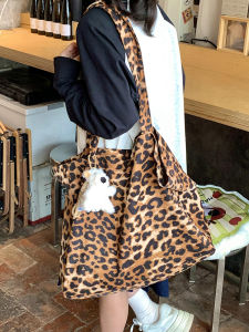 Fashionable Large Capacity Casual Leopard Print Cloth Bag Tote Bag Single Shoulder Bag Crossbody Bag for Shopping Autumn New Arrival