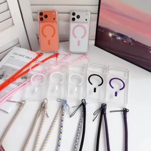 7mm Official Lanyard Magnetic Case For iPhone 18 Pro Max 17 14 13 15 16 Shockproof Crossbody Neck Cord Strap Acrylic Clear Cover
