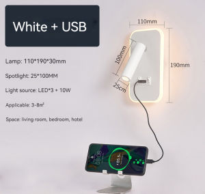 Bedside Wall Lamp LED Wall Light Wall Mounted Reading Light with Switch and USB Port Rotatable Wall Sconce Wall Spotlight