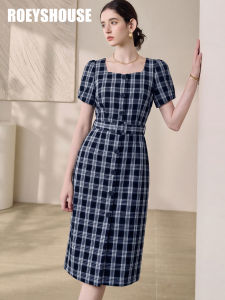 Roey s house | Vintage Check Square Neck Short Sleeve Dress