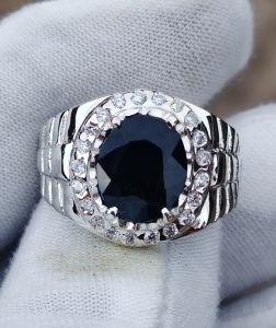 Natural Madagascar Midnight blue sapphire 5.2 carat silver handmade ring