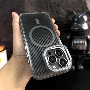 HEXDRAGON เคสแม่เหล็กหรูหราคาร์บอนไฟเบอร์ขาตั้งกล้องเคสโทรศัพท์สำหรับ iPhone 14 Pro Max 15 13 Promax 13 13 Promax 14 Plus 15 Plus เคส Magsafe ไม่ลื่นเคสกันกระแทกกันกระแทก