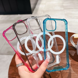 CrashStar MagSafe เคสโทรศัพท์กันกระแทกแบบหนาโปร่งใสสำหรับ iPhone 16 15 14 Pro Max Plus 13 12 11 Pro Max เคสใส่โทรศัพท์ชาร์จไร้สายขายดีโทรศัพท์แบบใสเรียบง่าย