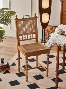 French Retro Dining Chair Household Restaurant Solid Wood Chair Coffee Shop Backrest Dining Table and Chair Bedroom Dressing Stool Rattan Chair