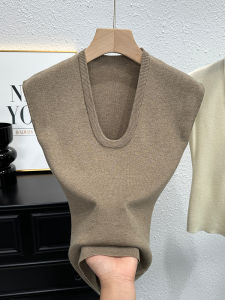 Fashionable Knitted Sleeveless U-Neck Tank Top Womens Summer T-Shirt European Style Versatile Beautiful Inner Wear for Ladies