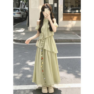 PEIZIXUAN | Đầm Maxi Vai Trễ Không Đều Pháp