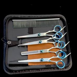 Pet Grooming Scissors Set Curved Chisel Tip Dog Hair Cutting Shears Straight Thinning Barber Scissors Kit for Pet Hair Care