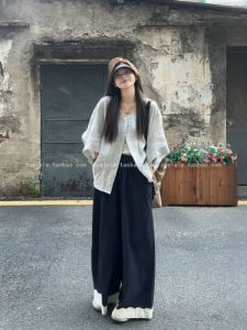 Summer Fashion plus Size Beautiful Grey Sun Protection Shirt with Lace Wide Leg Pants Breathable Casual Style Women Set