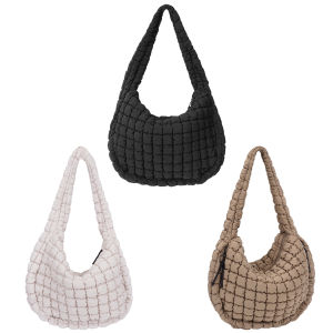 Quilted Fashion Handbag Padding Clutch Purse Cotton Padded Hobo Bag Lightweight Underarm Bag for Women and Girls