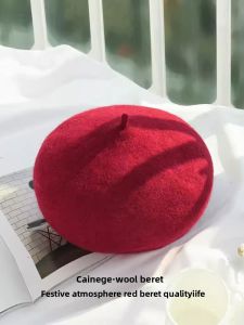 CAIENGE | Red Versatile Wool Beret Hat Vintage