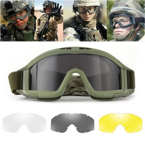 แว่นตายุทธวิธีปีนเขาแว่นตากันแดดWindproofทรายควบคุมMotocross CSแว่นตา 3 เลนส์เปลี่ยนรถจักรยานยนต์