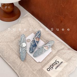 East Gate Decorative Hair Accessories Small Design Hair Clips Golden Tag Fringe Clips Denim Butterfly Knot Hair Clips