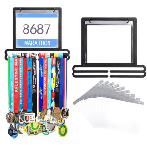 Metal Wall-Mounted Medal Display Stand Marathon Square Medal Holder with Bib Frame Heavy Duty Iron Hook for Home Organization