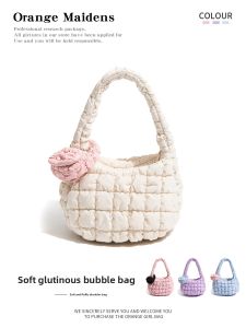 High Quality Orange Girl White Pleated Cloud Bag 2024 New Autumn Winter Dopaamine Pendant Bubble Single Shoulder Bag for Women