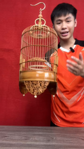 Lồng chim khuyên lồng chim hút mật triện 2D cao cấp chất liệu trúc già đỏ tặng Full phụ kiện đồng