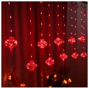 Dây đèn led rèm lồng đèn đỏ may mắn trang trí lễ Tết siêu sáng chống thấm ngoài trời (cắm điện 220V)