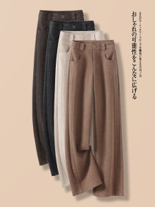 กางเกงขายาวทรงตรงเอวสูงผ้าอะซิเตทสำหรับผู้หญิง ฤดูใบไม้ร่วง/ฤดูหนาว กางเกงขายาวทรงตรงผ้าขนสัตว์หนา ทรงสลิมฟิต กางเกงขายาวทรงตรง