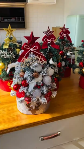2025 Mini Christmas Tree with Light 45CM DIY Christmas Decorations Small Xmas Tree Flocking Star Top