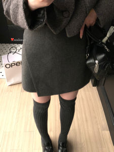 Dark Gray Woolen Asymmetrical Pantskirt Womens New Arrival Fancy Easiest for Match Small A- line Skirt