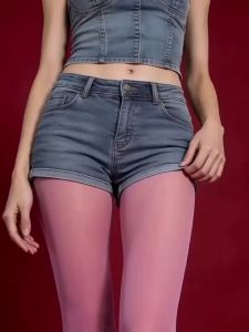 1 Pair Women Coral Pink Opaque Tights Stretchy Slimming Solid Color Pantyhose