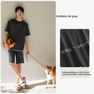 yuenei | Cool Sensation Modal Summer Sleepwear Short Sleeve Round Neck Ice Silk Home Clothes Loose Fit Mens Pajamas Casual Comfortable