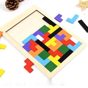 Mainan Edukasi Anak Puzzle Tetris Kayu Wooden Toys Puzzle Menyusun Balok Rainbow Block