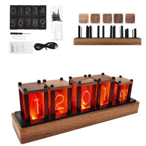 Original Version DIY Wooden Nixie Tube Clock with Colorful RGB LED Glows for Game Room Decoration.Luxury Packing for Gift Idea