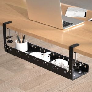 ถาดจัดเก็บสายไฟใต้โต๊ะทำงาน ไม่ต้องเจาะ รางปลั๊กไฟเหล็ก ที่ยึดสายไฟ สำหรับบ้านและสำนักงาน