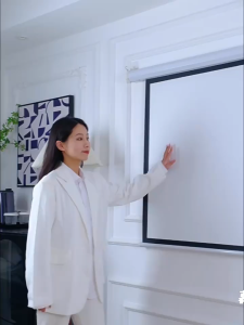 White and grey fiberglass material 16:9 HD Electric Projection Screen Remote Control Automatic Lifting Home Theater Outdoor  electric lifting screen with remote control curtain wall installation