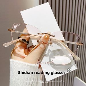 JIFANPAUL | Womens High-Definition Anti-Blue Light Progressive Pink Lightweight Fashionable Rimless Reading Glasses