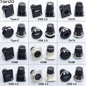 YanXI 1pc Round Socket Module D Type RJ45 Straight Through Network Type-C USB2.0 USB3.0 Connector Panel Mounting HDMI-Jack CAT6