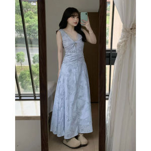 CHANGTONG | Đầm hở vai cổ chữ V thời trang phong cách Hàn Quốc Đầm bó sát mùa hè phổ biến Đầm vest nữ dáng chữ A không tay