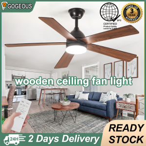 Gogeous 42inch 52inch wooden ceiling fan with light modern design big size variable speed windceiling fans with lights sala