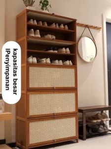Rak Sepatu/Lemari Sepatu Tertutup/Rak Sepatu Aesthetic/Raksepatu Susum Tertutup/Lemari Sepatu Rotan