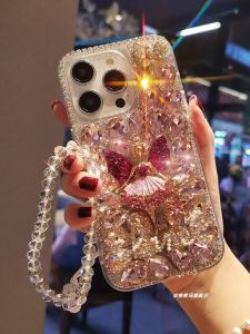 Luxurious Full Diamond Gem Fairy Girl Protective Case for Apple 15Promax New iPhone 15 plus with Crystal Bracelet Hanging Rope