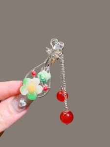 กิ๊บติดผมรูปปากเป็ดสไตล์จีนโบราณสำหรับผู้หญิง กิ๊บติดผมสไตล์ฮันฟู่ ตกแต่งด้วยโบว์ เครื่องประดับผมสไตล์ตะวันตก ที่หน้าผมข้างเดียว