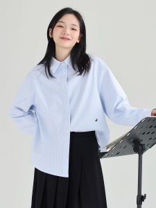 DESSUU New 2025 Womens Loose Long Sleeve Shirt Korean Style College Fashion Striped Embroidered Slimming Blouse