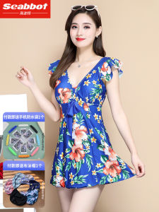 Conservative One-Piece Swimwear for Middle-Aged Women Thermal Bath And Swimming Dress Style with Belly Cover Large Size