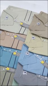 Áo thun nam trung niên có cổ vải co giãn có viền sọc nhỏ thanh lịch đậm chất quý ông