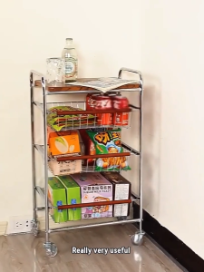 NINI Rolling Storage Cart | Mobile Snack & Beverage Organizer | Retro Multi-Functional Trolley | Mid-Century Modern | Stainless steel