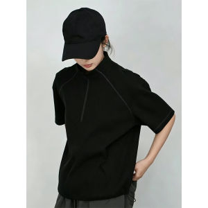 LIUBU | Mens Summer Quick-Drying T-Shirt with Mandarin Collar and Zipper Breathable Cut