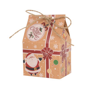 5/10ชิ้นกล่องขนมคริสมาสต์รูปบ้านคุกกี้ซานต้าบรรจุภัณฑ์ของขวัญกล่องกระดาษคราฟท์สำหรับคริสต์มาสปีใหม่2025ตกแต่งปาร์ตี้วันคริสต์มาส