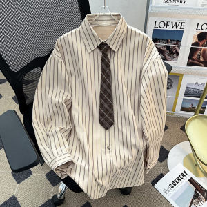 LEMON Japanese basic striped long-sleeved shirt mens niche high-end Korean version loose college style with tie shirt